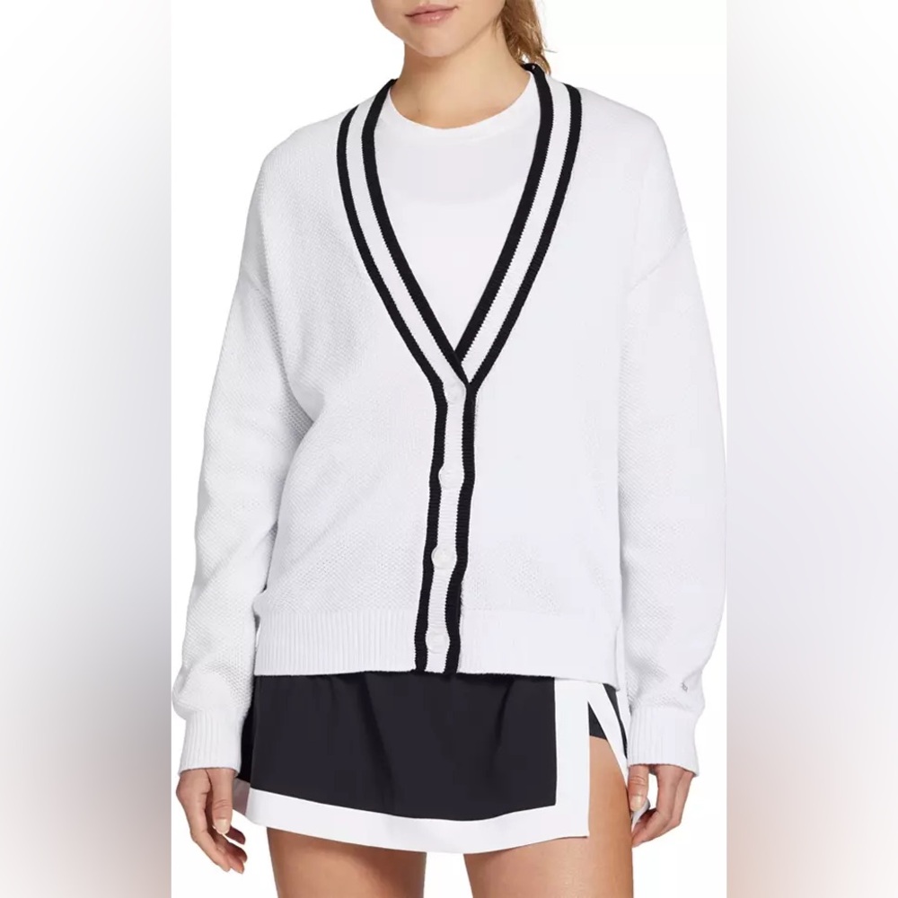 Prince Women’s Statement Layering Cardigan – White with Navy Trim – XL NWT